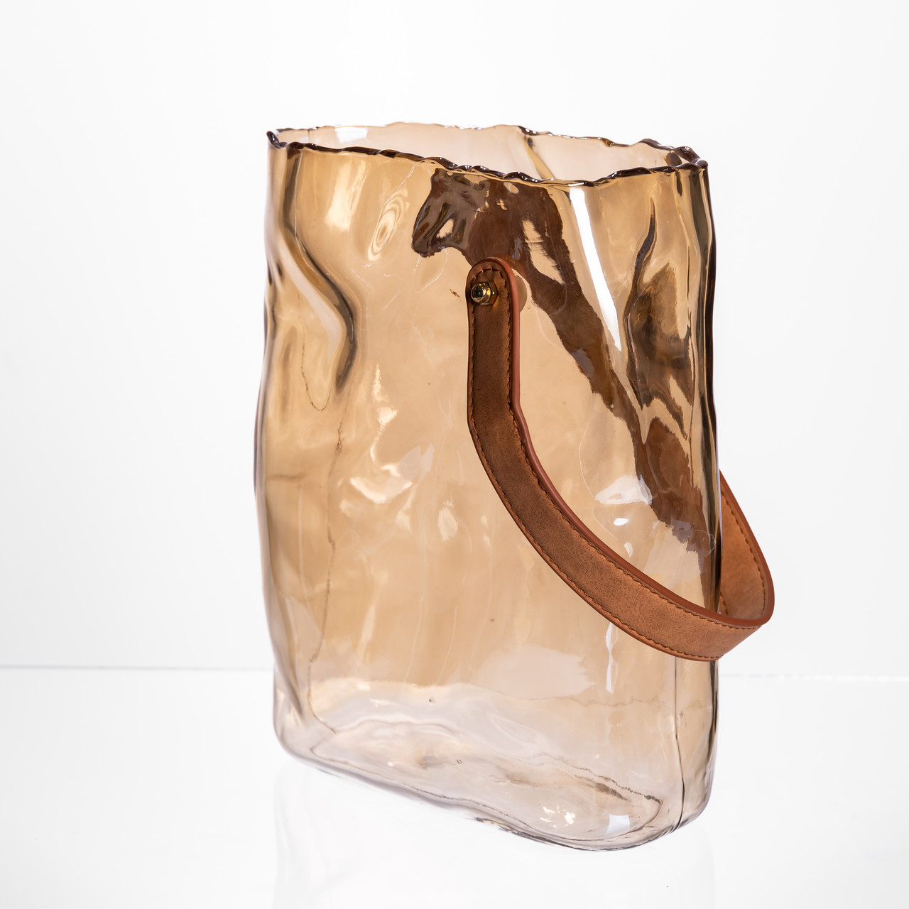 Подарункова скляна ваза сумочка з ручкою 18×9×25 (см) декоративна ваза 2.8 (л) для квітів Коричневий HP-19-157-1_HP-19-157-1_Milantium_4