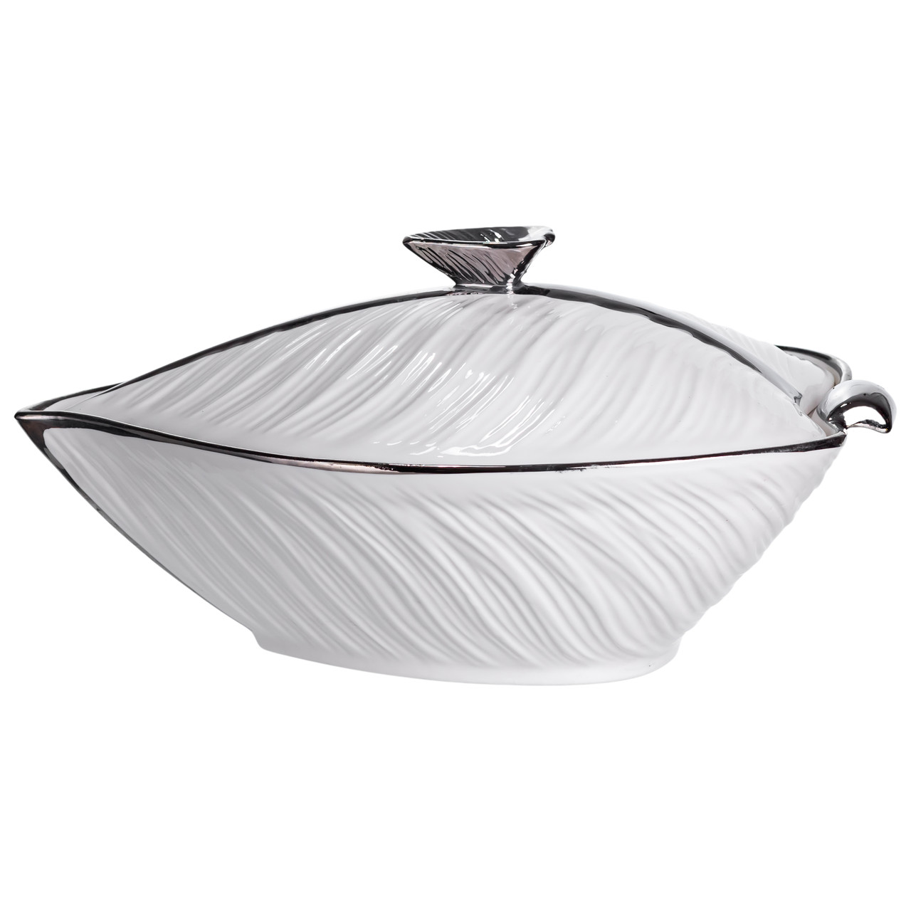 Супниця 800 (мл) порцелянова 26×18×14 (см) з кришкою Білий з сріблом XL-4074AS_XL-4074AS_Milantium_2